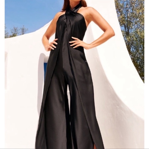 BOSTON PROPER BLACK HALTER WIDE-LEG JUMPSUIT XS NWT - Picture 1 of 8